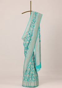 Blue Chanderi Crushed Silk Georgette Saree With Zari Weave