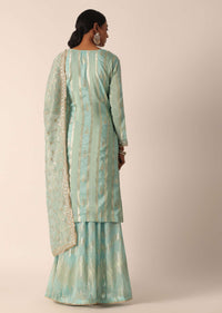 Blue Chanderi Embroidered Kurta And Skirt Set