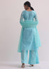 Blue Chanderi Patchwork Palazzo Set With Lace Trims