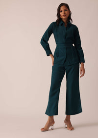 Blue Chanderi Pleated co ord set With Belt