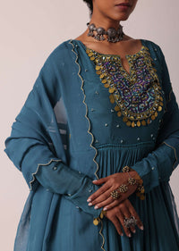 Blue Chiffon Anarkali With Dupatta