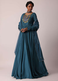 Blue Chiffon Anarkali With Dupatta