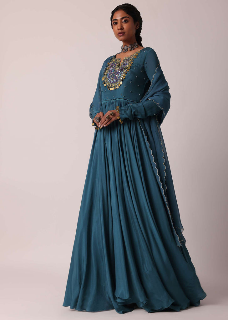 Blue Chiffon Anarkali With Dupatta