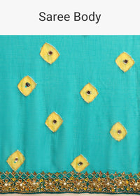 Blue Chiffon Bandhani Saree With Kundan Embroidered Border And Unstitched Blouse