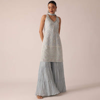 Blue Chiffon Kurta Sharara Set