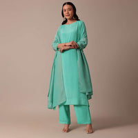 Blue Chiffon Pant Set With Sequin Work Kurta