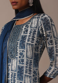 Blue Chiffon Printed Palazzo Set With Mirror And Sequin Kurta