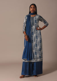 Blue Chiffon Printed Palazzo Set With Mirror And Sequin Kurta