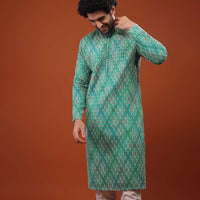 Blue Chinon Silk Kurta Set With Thread Embroidery