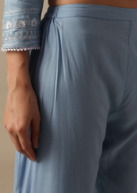 Blue Cotton Embroidered Kurta Set