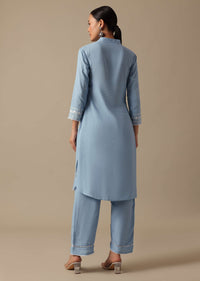 Blue Cotton Embroidered Kurta Set