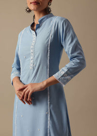 Blue Cotton Embroidered Kurta Set