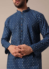 Blue Cotton Jaipur Print Kurta Set