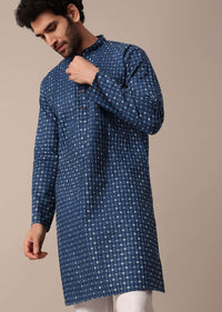 Blue Cotton Jaipur Print Kurta Set