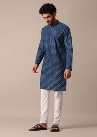 Blue Cotton Jaipur Print Kurta Set