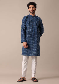 Blue Cotton Jaipur Print Kurta Set