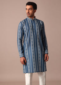 Blue Cotton Silk Kurta With Print