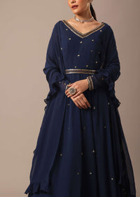 Blue Cutdana Embellished Anarkali Set With Belt And Fancy Dupatta