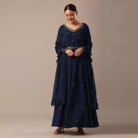 Blue Cutdana Embellished Anarkali Set With Belt And Fancy Dupatta