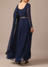 Blue Cutdana Embellished Anarkali Set With Belt And Fancy Dupatta