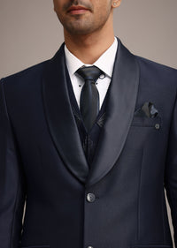 Blue Cutdana Embellished Tuxedo Set