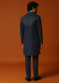 Blue Cutdana Embroidered Indowestern Suit For Men