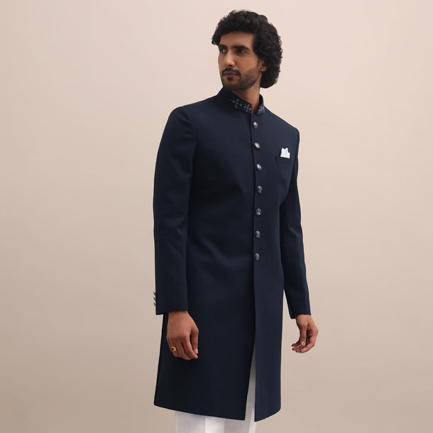 Blue Cutdana Embroidered Sherwani For Men