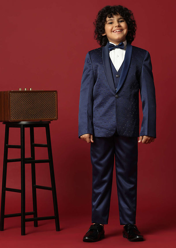 Blue Cutwork Tuxedo Set For Young Gentlemen