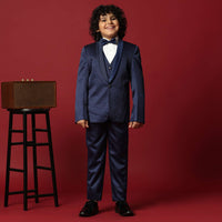 Blue Cutwork Tuxedo Set For Young Gentlemen