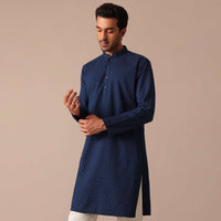 Blue Denim Foil Printed Kurta Set