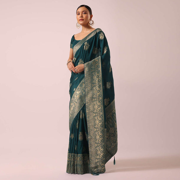 Blue Dola Silk Saree With Woven Brocade Detail