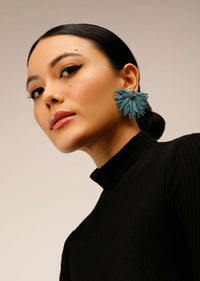 Blue Earrings With Beads And Petal Shaped Sequins Embellished Demi Sunflower