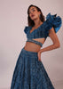 Blue Embroidered Bridal Lehenga Set With Pleated Sleeves