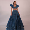 Blue Embroidered Bridal Lehenga Set With Pleated Sleeves