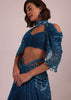 Blue Embroidered Bridal Lehenga And Blouse Set In Crushed Shimmer