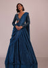 Blue Embroidered Bridesmaid Drape Saree And Blouse Set In Crushed Shimmer