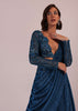 Blue Embroidered Bridesmaid Drape Saree And Blouse Set In Crushed Shimmer