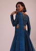 Blue Embroidered Bridesmaid Drape Saree And Blouse Set In Crushed Shimmer