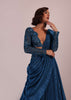 Blue Embroidered Bridesmaid Drape Saree And Blouse Set In Crushed Shimmer