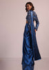 Blue Embroidered Drape Skirt And Blouse Set With Jacket In Polyester