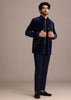 Blue Embroidered Indo Western Set in Velvet