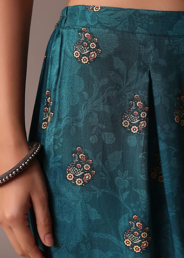 Blue Embroidered Kaftan Cotton Silk Co Ord Set