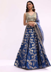 Blue Embroidered Net Lehenga Choli Set