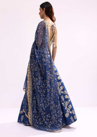 Blue Embroidered Net Lehenga Choli Set