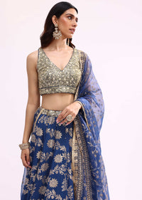 Blue Embroidered Net Lehenga Choli Set