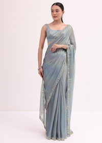 Blue Embroidered Saree With Unstitched Blouse