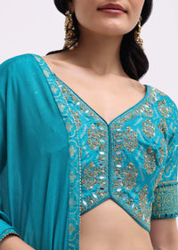 Blue Embroidered Silk Lehenga Choli Set