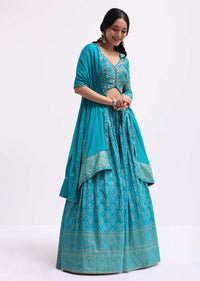 Blue Embroidered Silk Lehenga Choli Set