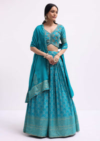 Blue Embroidered Silk Lehenga Choli Set