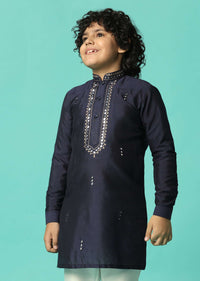 Blue Festive Embroidered Kurta Set For Boys